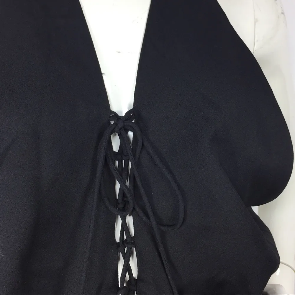 Elan Halter Lace Up Front Romper Cover Up - Image 5