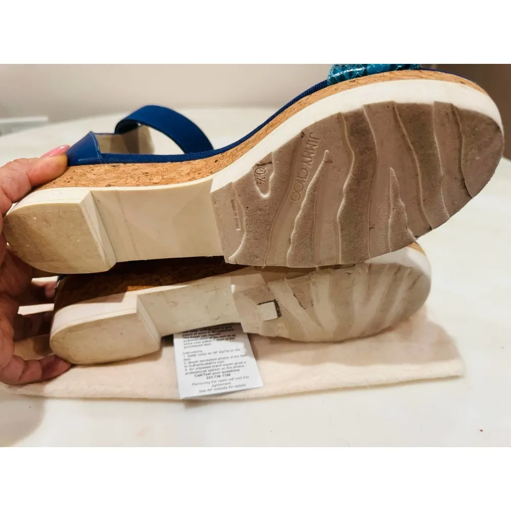 Jimmy Choo Blue Watersnake Neat Ankle Strap Platform Sandals Size 40.5 (US10.5) - Image 6