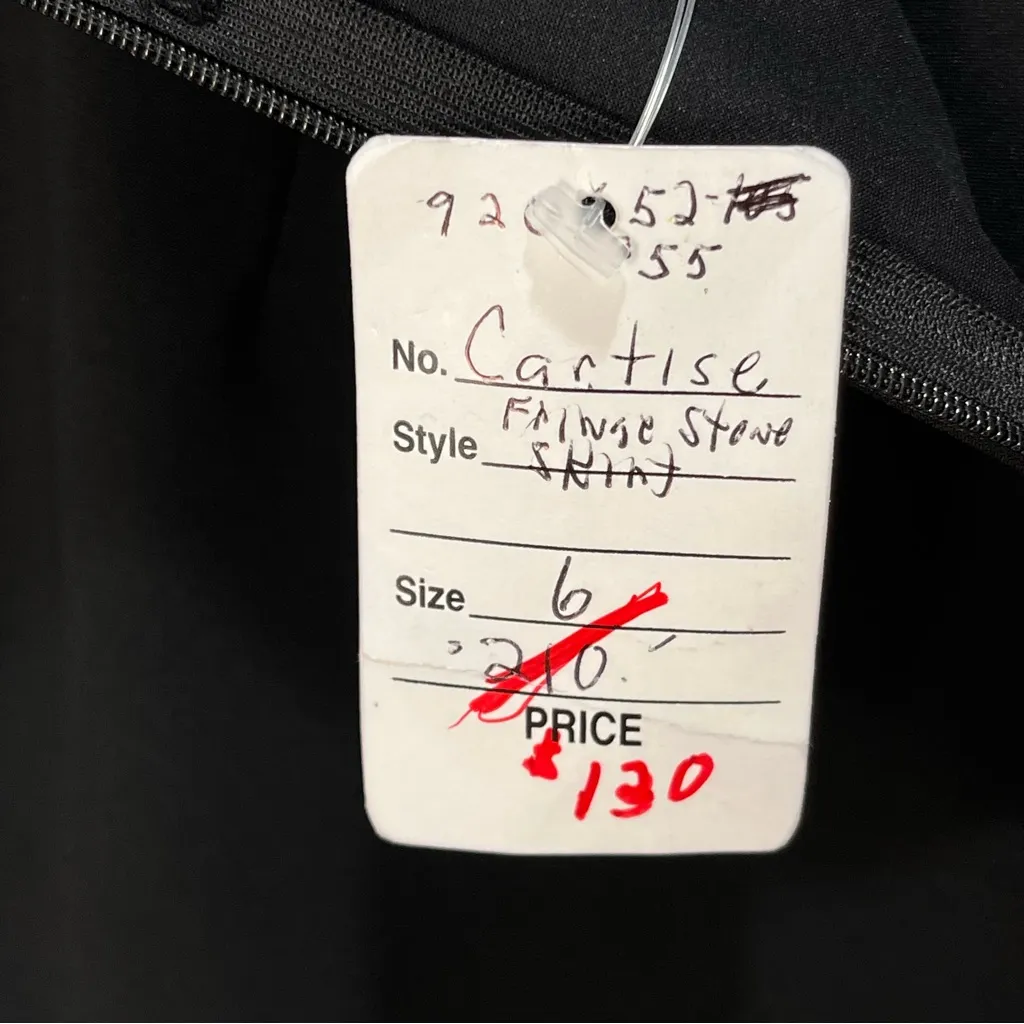 Imperfect Cartise sample skirt fringe feather rhinestone back zipper sz 6 8 med? Black - Image 13