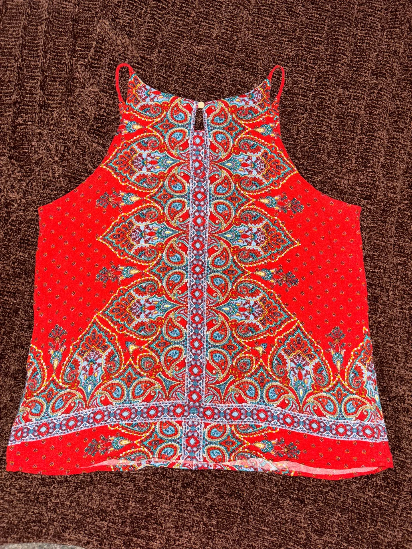 Verse Red Paisley Sleeveless Blouse Top Boho Silky Rayon Size M - Image 6
