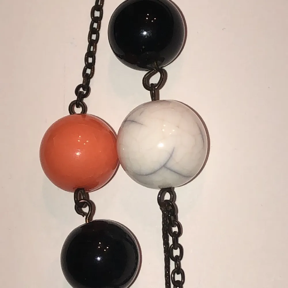 Gunmetal Gray Dark Metal Orange White Blue Beaded Ball Chain Boho Necklace - Image 5