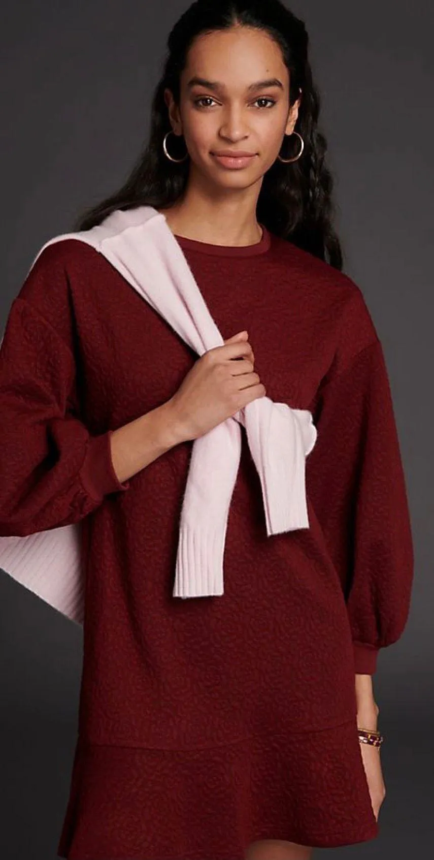 NWT $138  Wine Odila Tunic Long Sleeve Crew Neck Pullover Dress S - Image 2