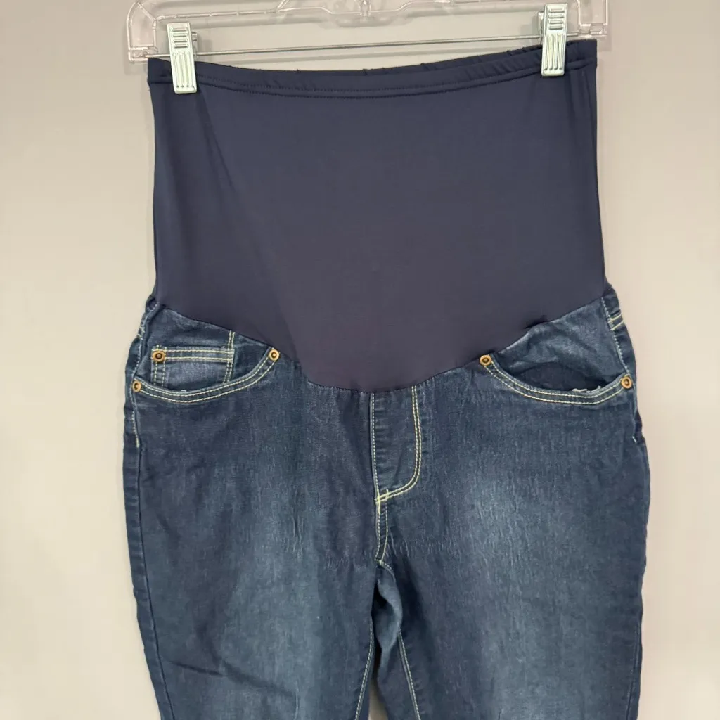 Oh! Mamma Distressed Rolled Hem Capri Jeans Women’s Size Medium Belly Band - Image 3