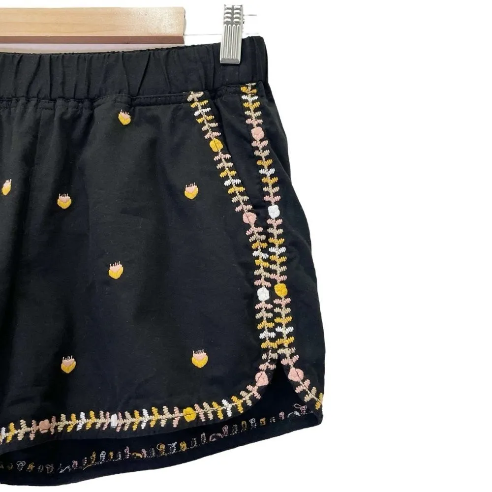 Madewell Embroidered Springtime Pull-On Shorts Black Yellow Blush Boho Size XS - Image 7