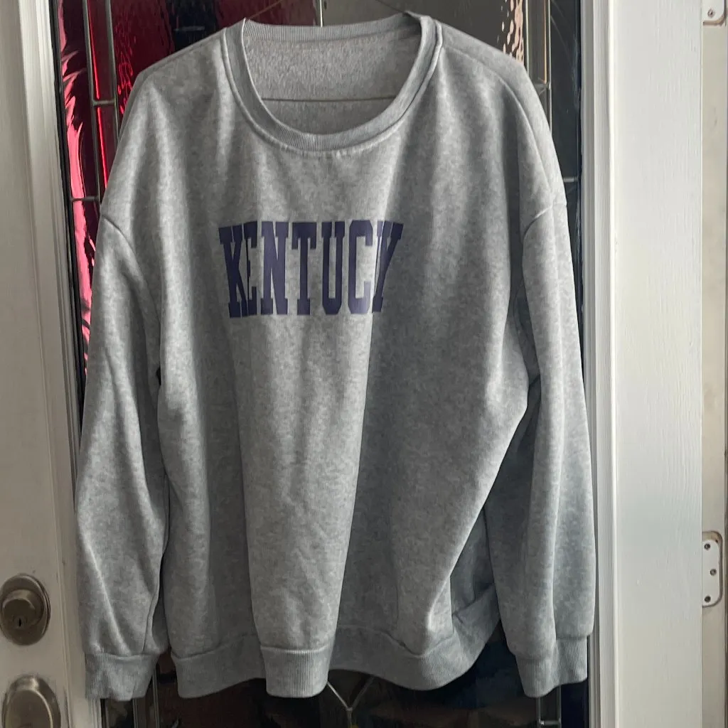 Shein Kentucky Sweatshirt Womens Graphic Gray And Blue Crew Neck 4XL University - Image 2