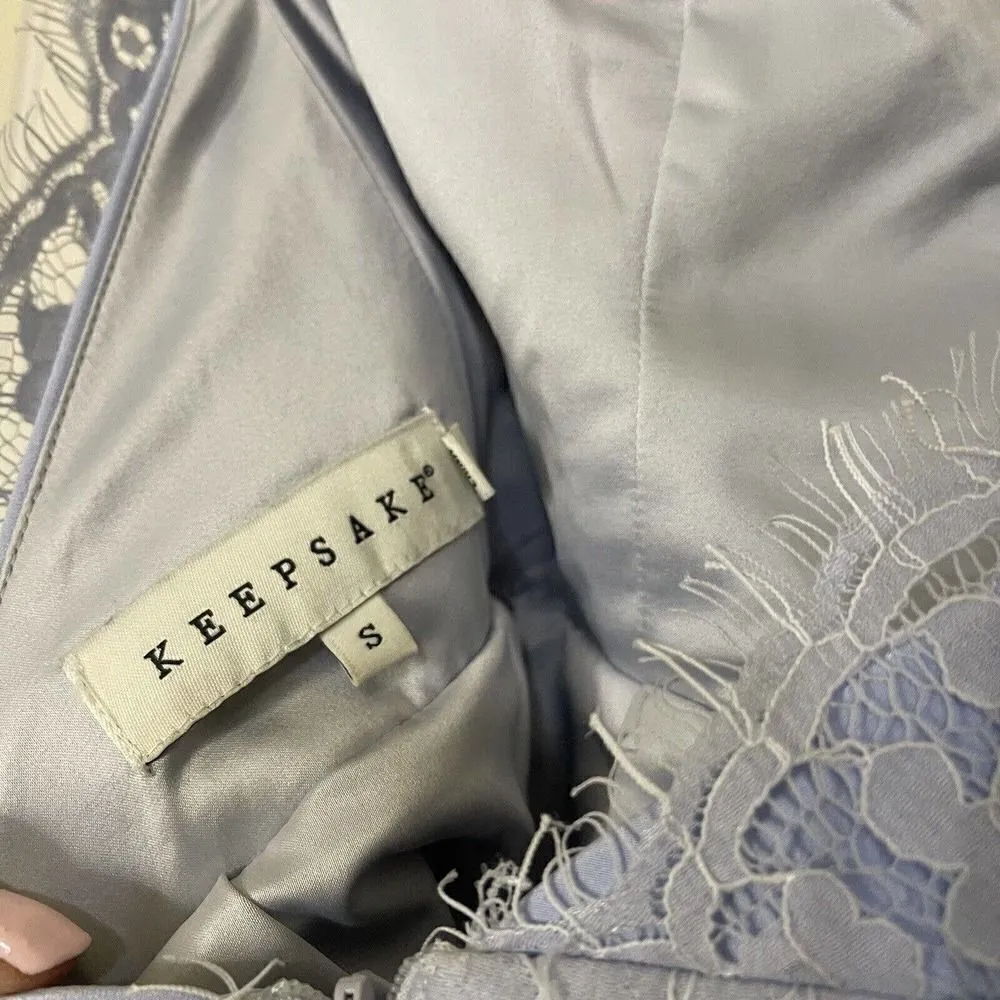 Keepsake High Roads Powder Blue Floral Lace Halter Dress open back size Small Blue - Image 6