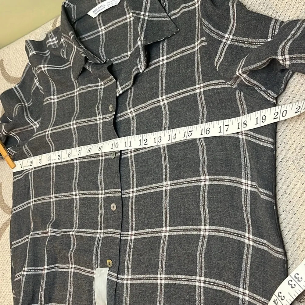 Zara plaid gray metallic threading button front mini shirt dress - Image 7