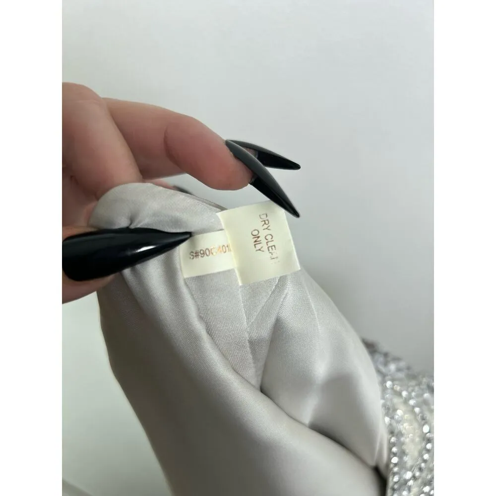 Marchesa Notte Bedazzled Cocktail Shift Dress 8 Silver - Image 9