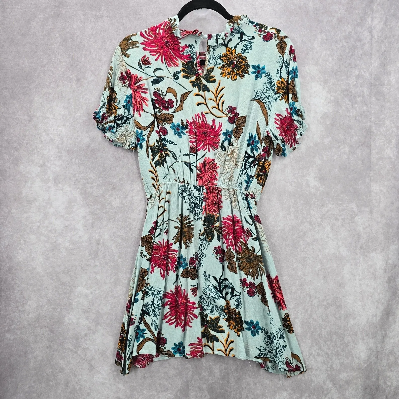 Blue Floral‎ Ruffle Short Sleeve Flare Boho Knee Length Dress Small - Image 2