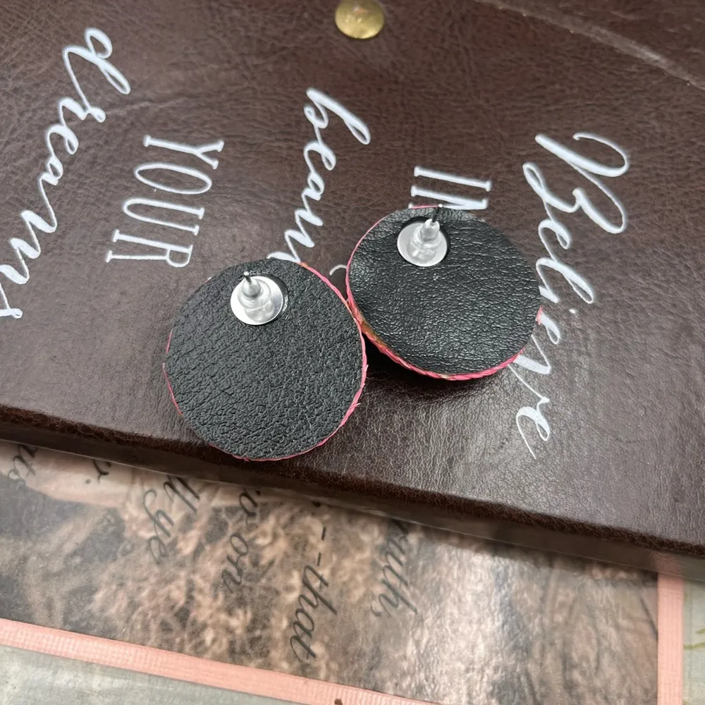 Handcrafted Oversized Pink Swirl Woven Round Disc Stud Earrings - Image 4