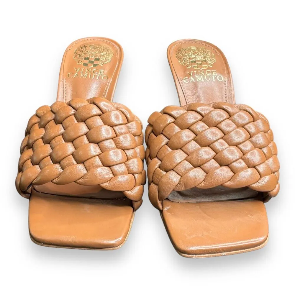 Vince Camuto Leather‎ Quilted Heeled Sandals Brinela Brown Sz 5.5 - Image 2