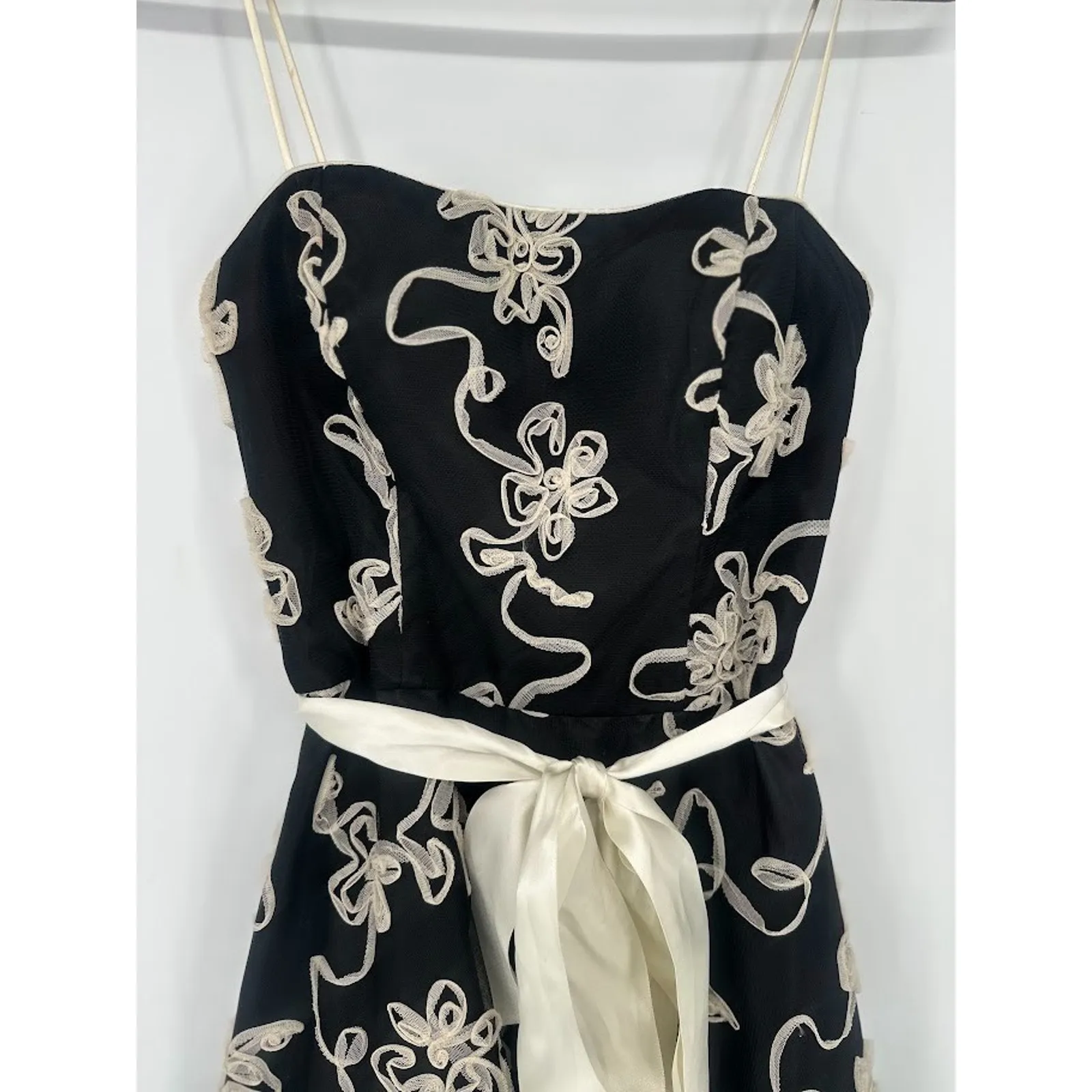 Masquerade Dress Black Cream Y2K Formal Prom Party Cocktail Ribbon Belt Size 7/8 - Image 3