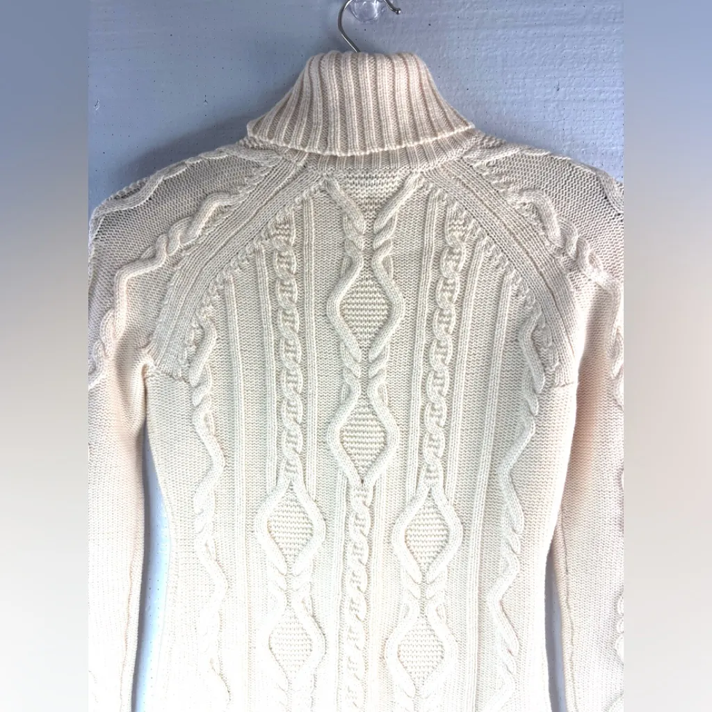 ANTONIO MELANI XS Cableknit Cream Wool Turtleneck Sweater - Image 5