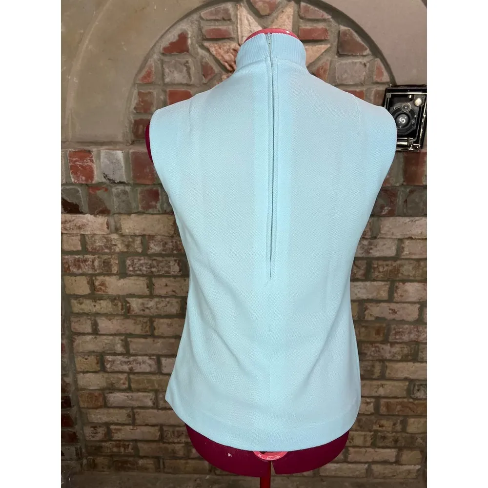 Butte Knit cardigan sweater set textured geometric mock neck 1950s Blue - Image 7