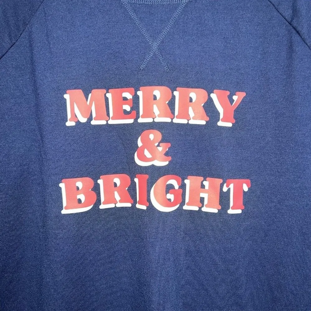Crown & Ivy Intimates Womens Christmas Pajama Top Sz L Merry & Bright Blue Pink - Image 2