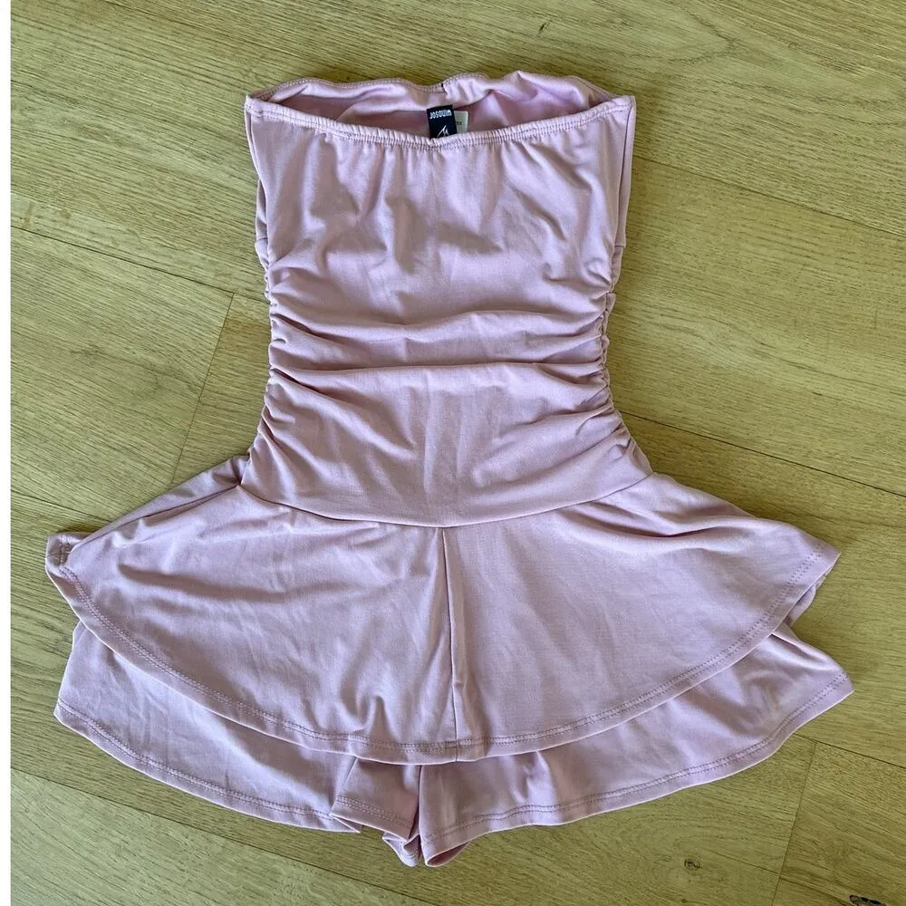 Windsor  - Sunday Brunch Strapless Ruffle Romper in Pink & Black - Image 4