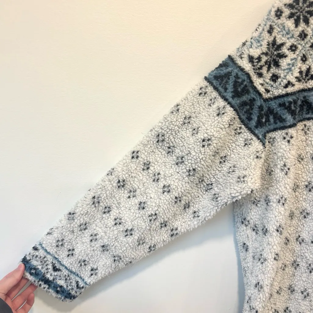 Marsh Landing Blue White 1/4 Zip Sherpa Fleece Sweatshirt Snowflake Fair Isle - Image 5