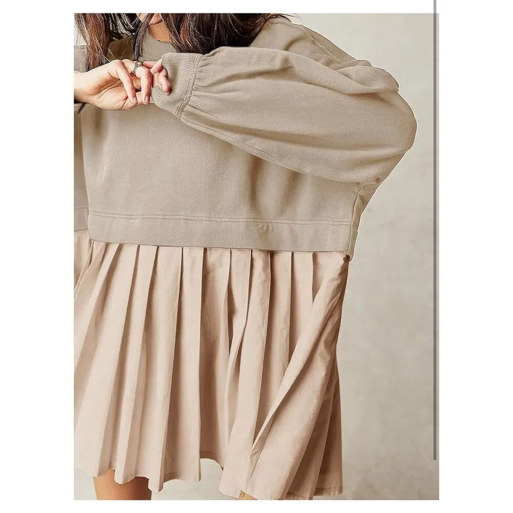 NEW Crew Neck Pullover Oversized Sweatshirt Mini Dress L Tan Size L - Image 7