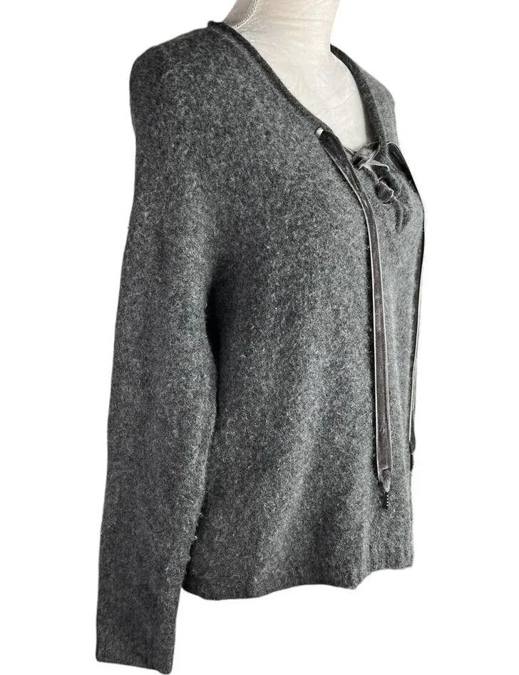 Rails Amelia Lace-Up Sweater M Charcoal Gray Cashmere Wool - Image 10