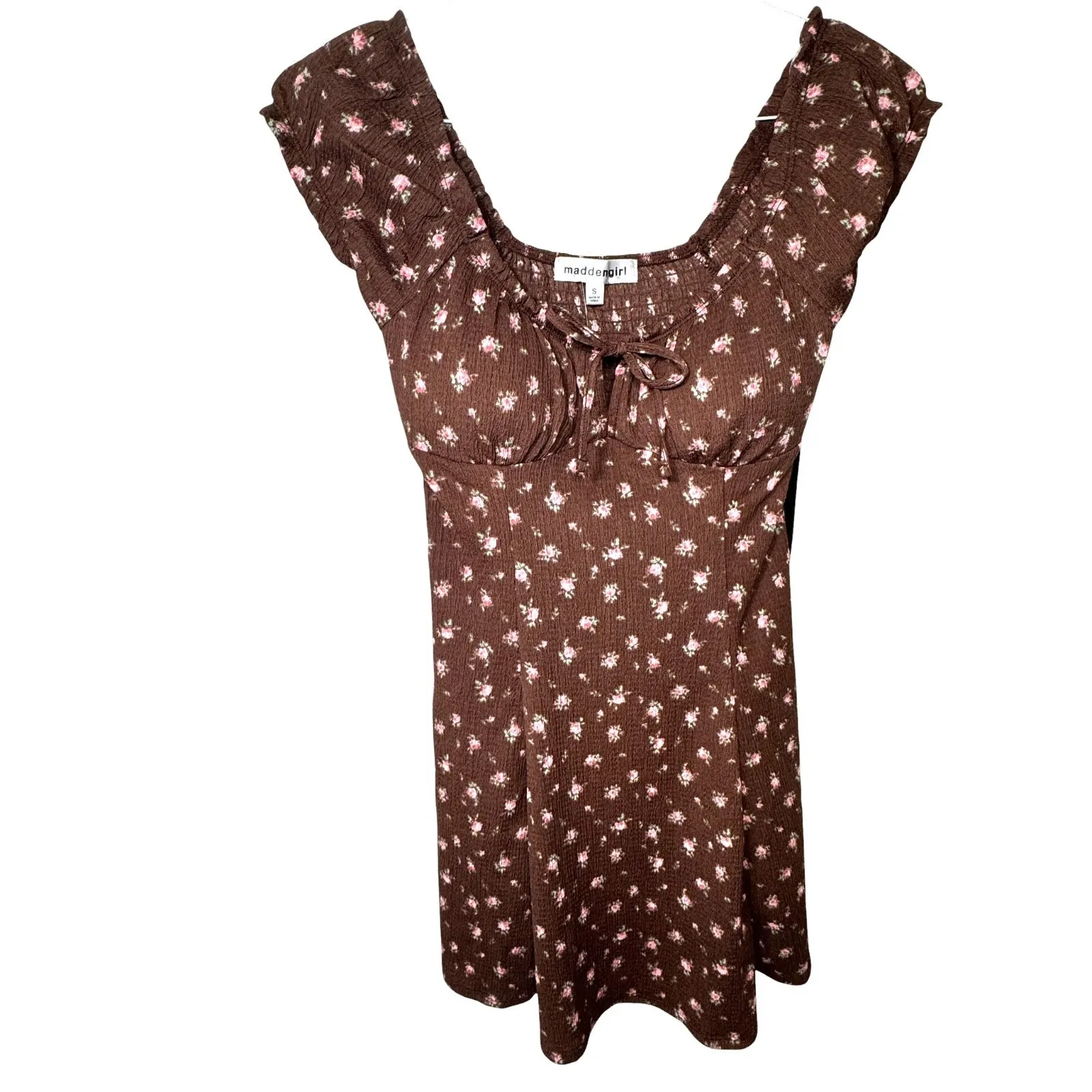 NEW Madden Girl Brown Pink Floral Fit and Flare Dress Juniors Small Cottagecore - Image 11