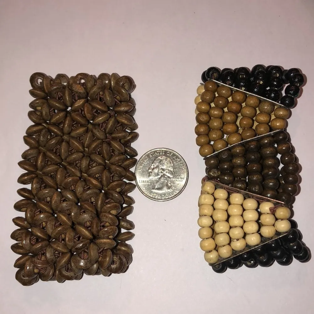 Wooden Beaded Brown Tan Black Stretchy Boho Retro Bracelets - Image 4
