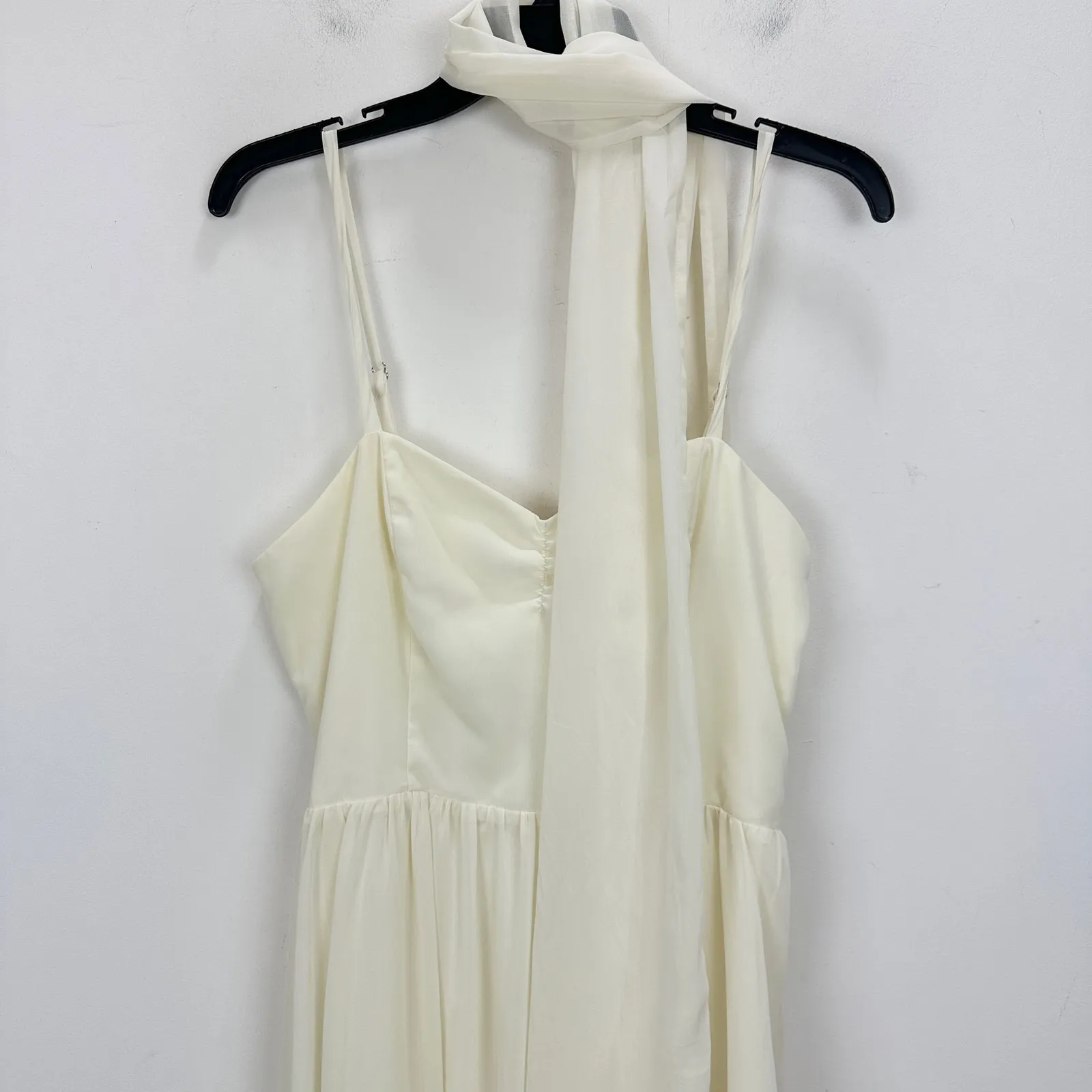 NEW Lulus Irresistibly Darling Ivory Chiffon Midi Dress and Scarf Set Large - Image 8