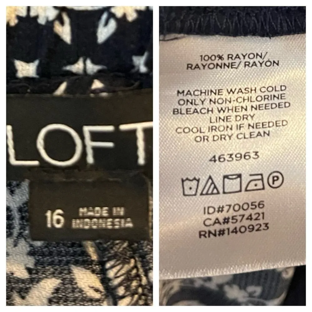 LOFT Pants Pull On Slim Fit Tie Ankles Navy White Print Women’s Plus Size 16 - Image 10