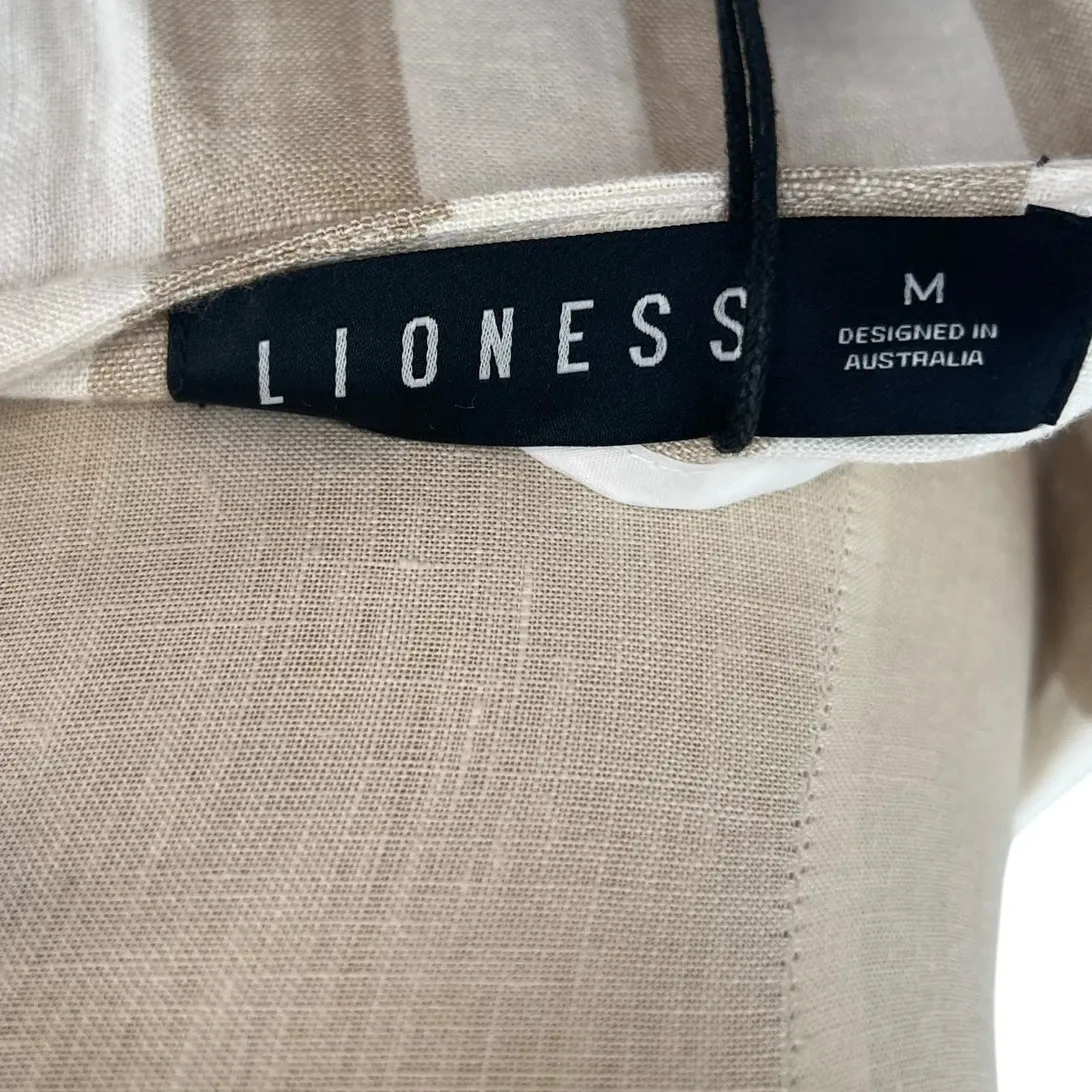 Lioness Fazio Skirt Set Tee Shirt Pinstripe Neutral Linen Nude White Size Medium - Image 16