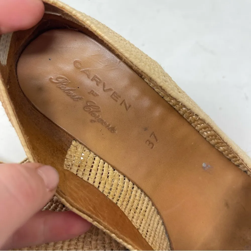 CARVEN X ROBERT CLERGERIE Straw Colorblock Pattern Pumps sz 37 US 7 Tan - Image 7
