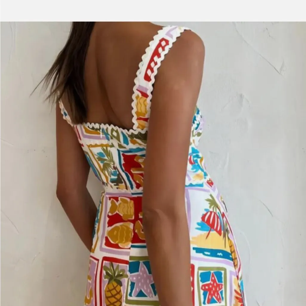 Commense Multicolor Graphic Midi Dress White Size M - Image 5