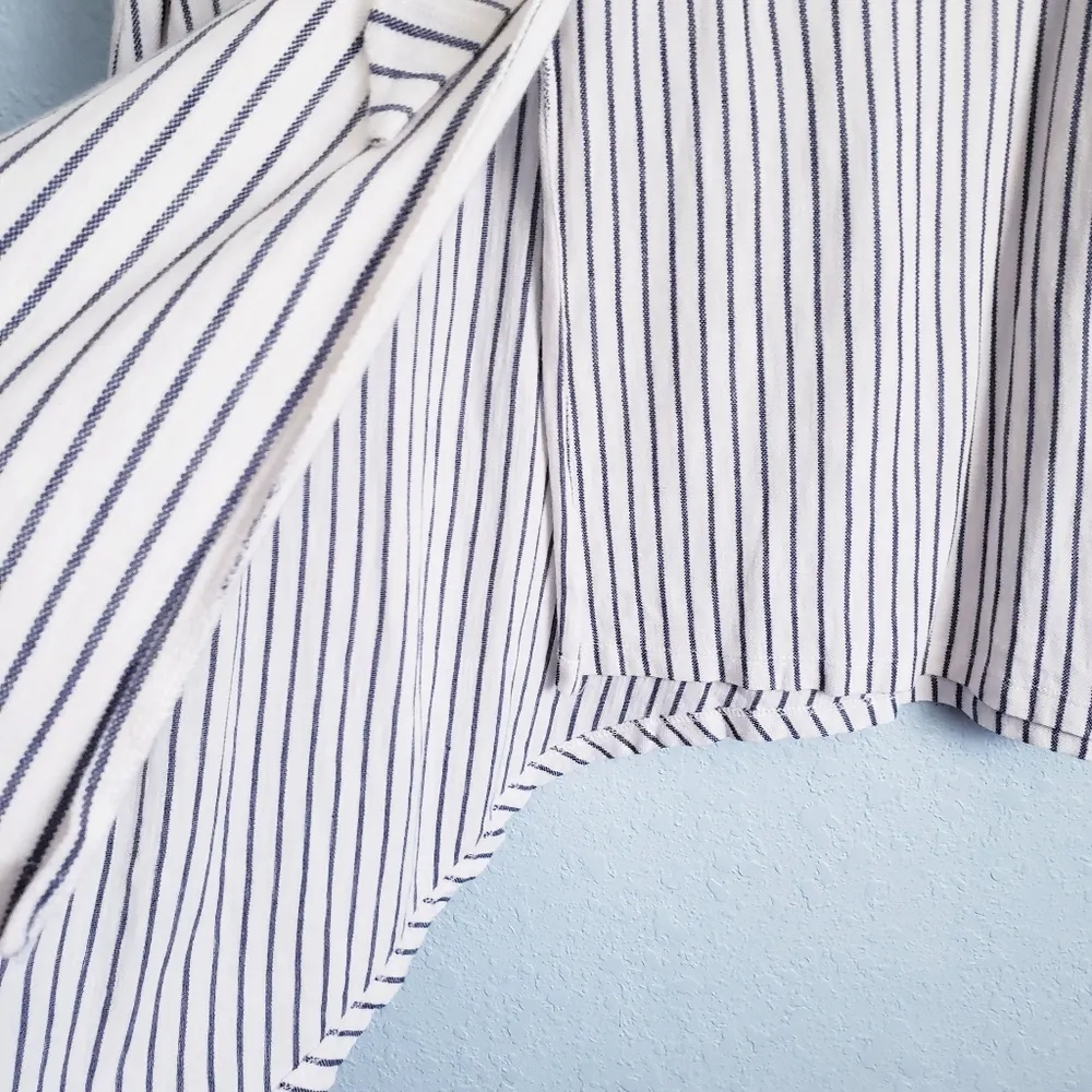 ASOS Cream And Blue Striped Ruffle Asymmetrical Faux Wrap Skirt - Image 5