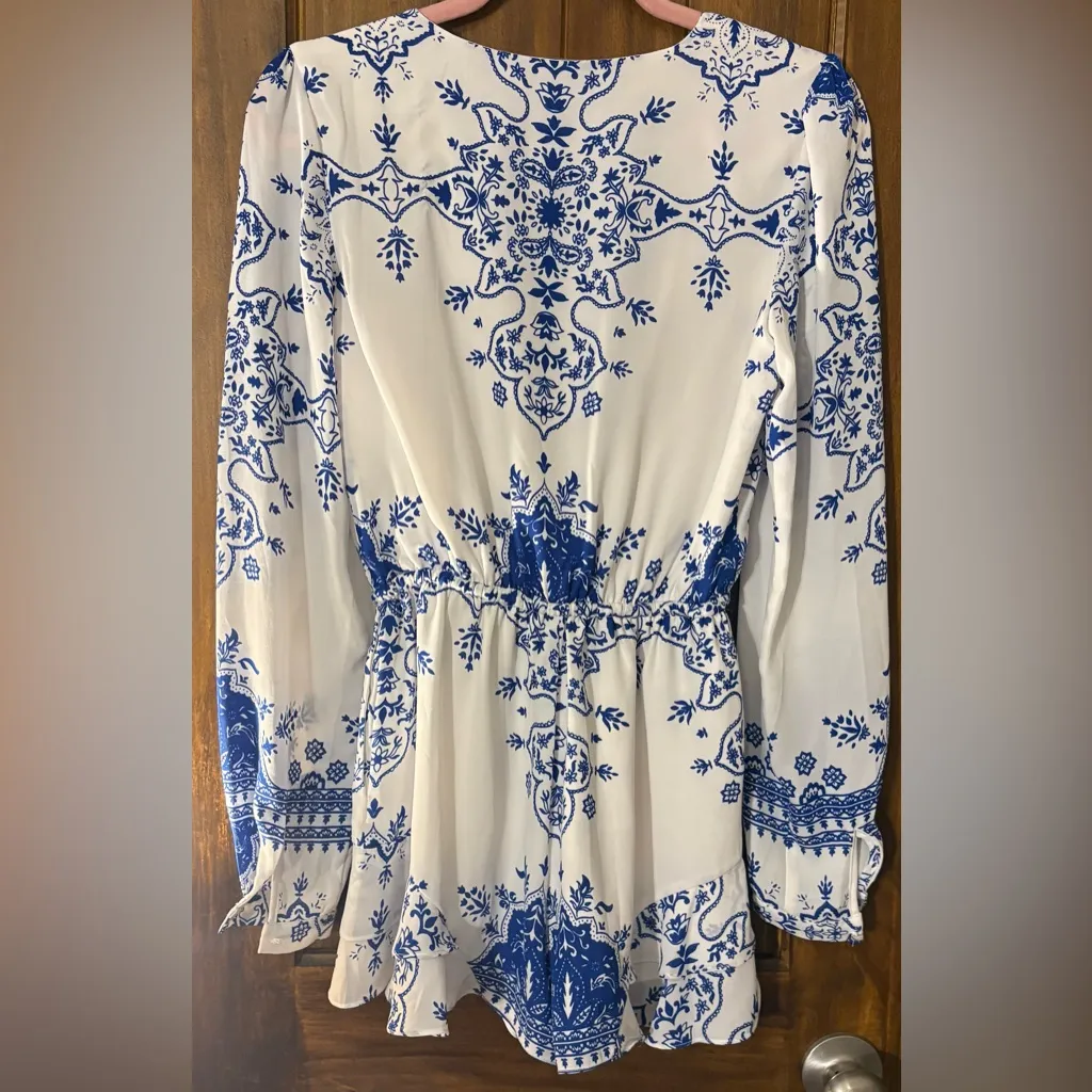 Lovers + friends Blue and White Floral Long Sleeve romper - Image 3