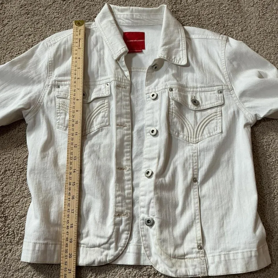 Gloria Vanderbilt White Denim Jacket Cropped 3/4 Sleeve Women's Size Medium - Image 4