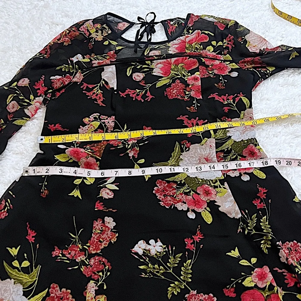 Kimchi Blue Dragonfly sheer black floral yoke mini frock dress long sleeve UO - Image 5