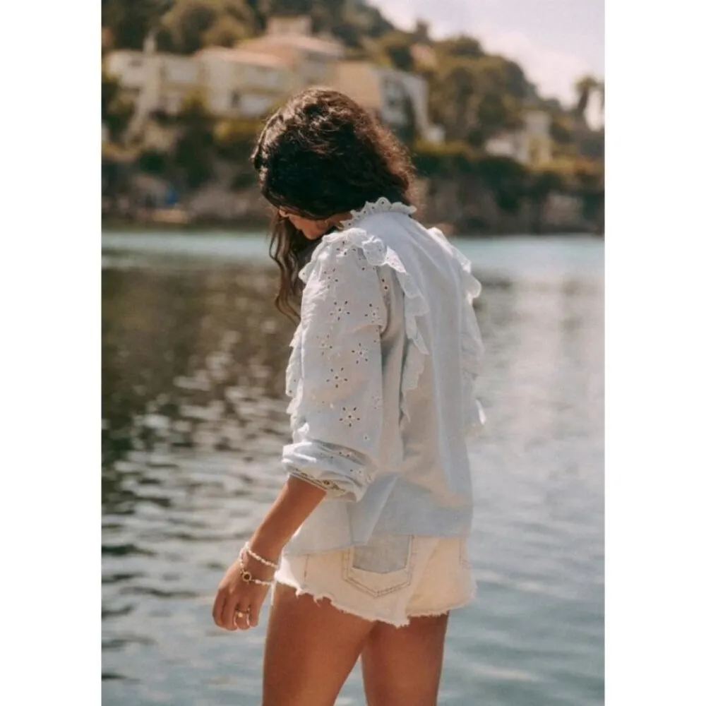 💕SEZANE💕 Irma Shirt ~ Light Blue/Ecru FR 34 = US 2 - Image 7