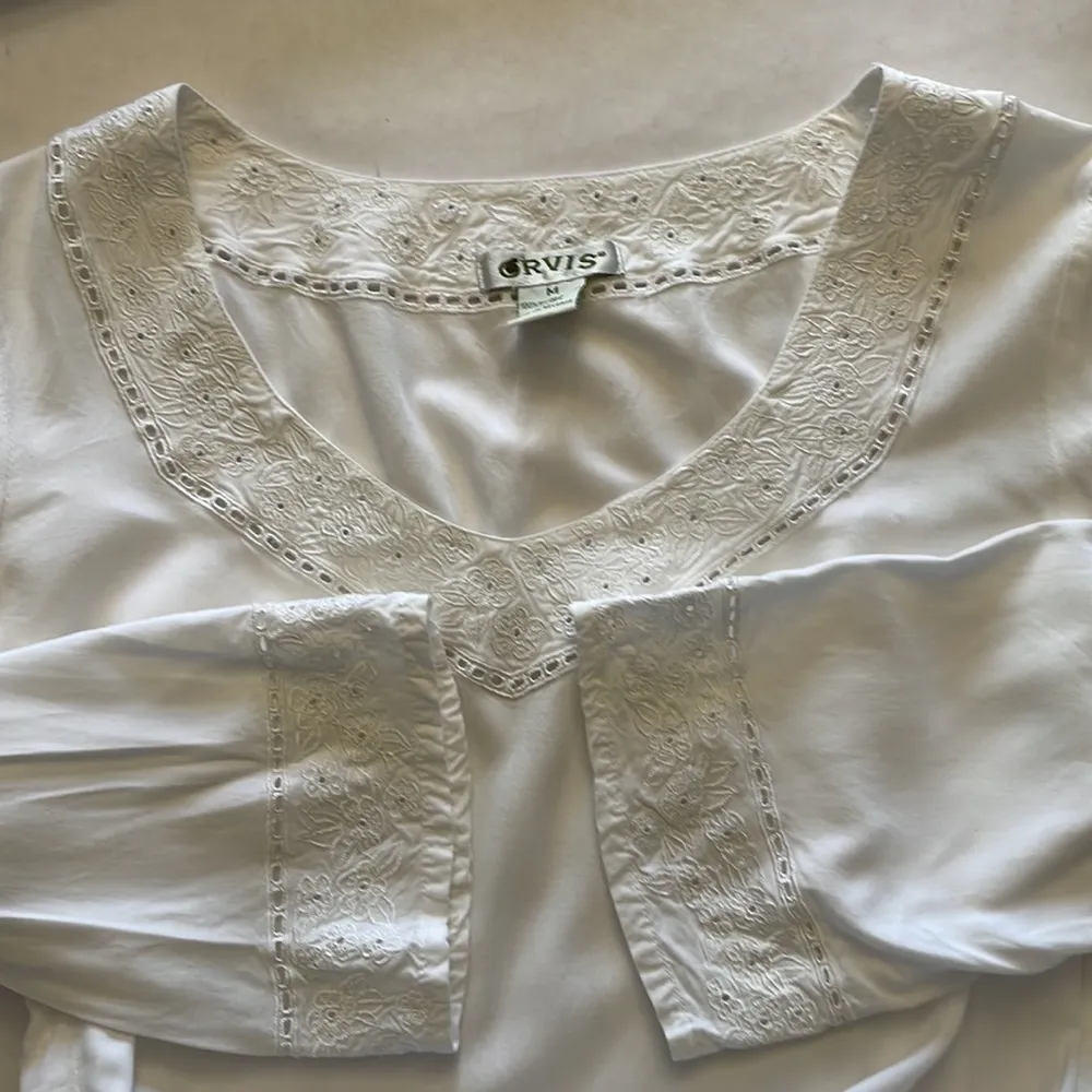 Orvis Lightweight White Embroidered Eyelet Bohemian Crop Top Rayon/Viscose - Image 5