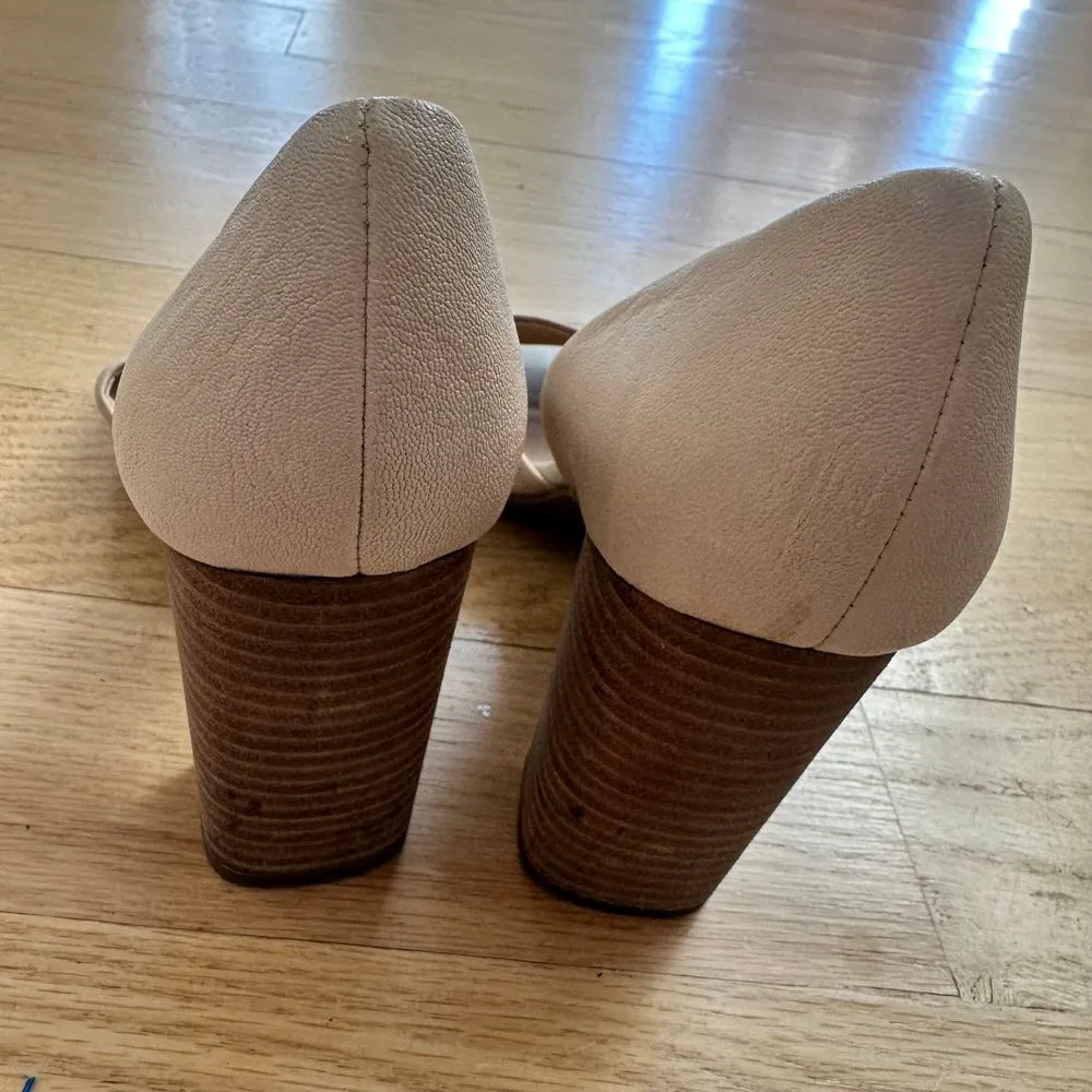 Franco Sarto Beige‎ Leather D'Orsay Peep Toe Block Heel Pumps 8.5 Heels - Image 4