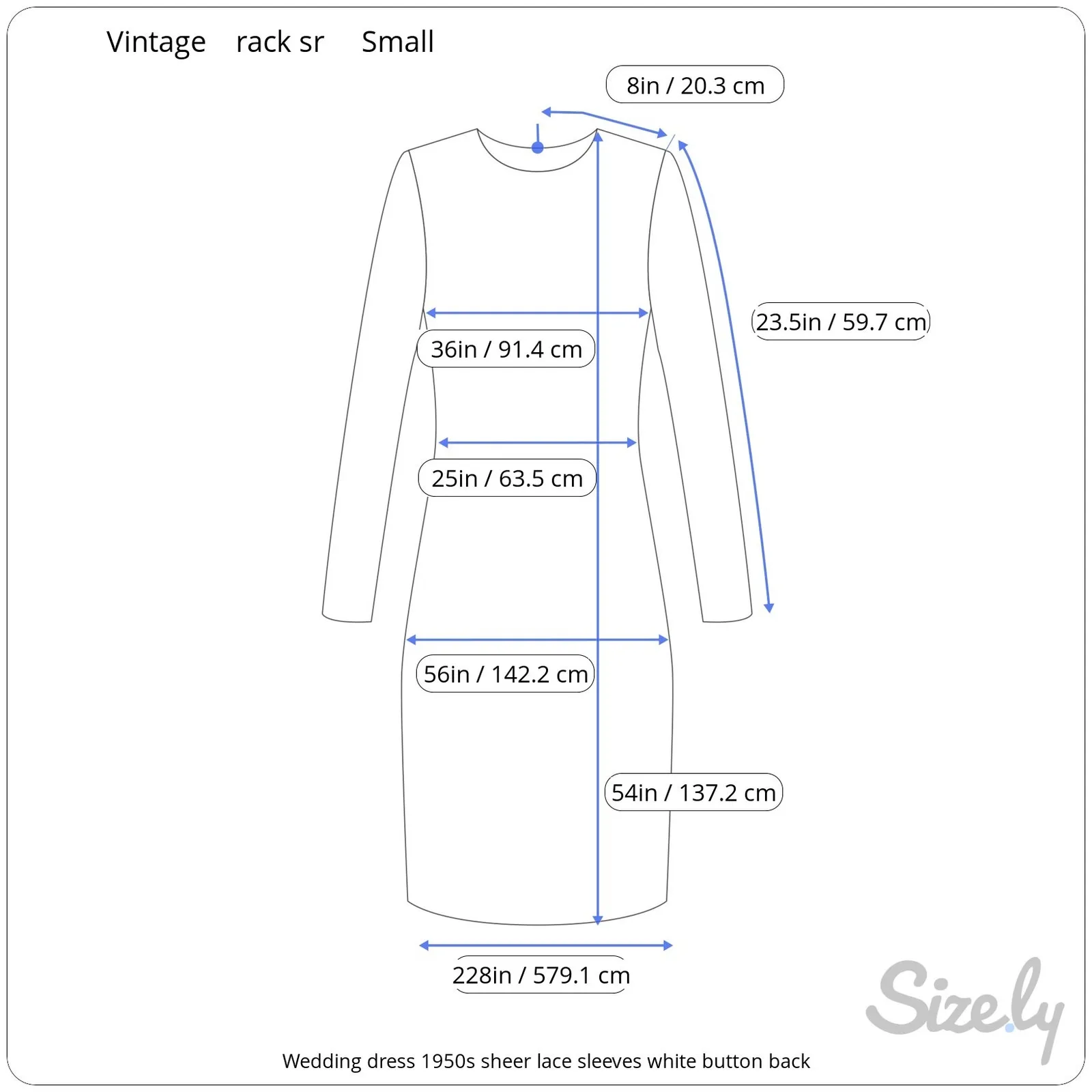 Wedding dress 1950s sheer lace sleeves white button back - Image 2
