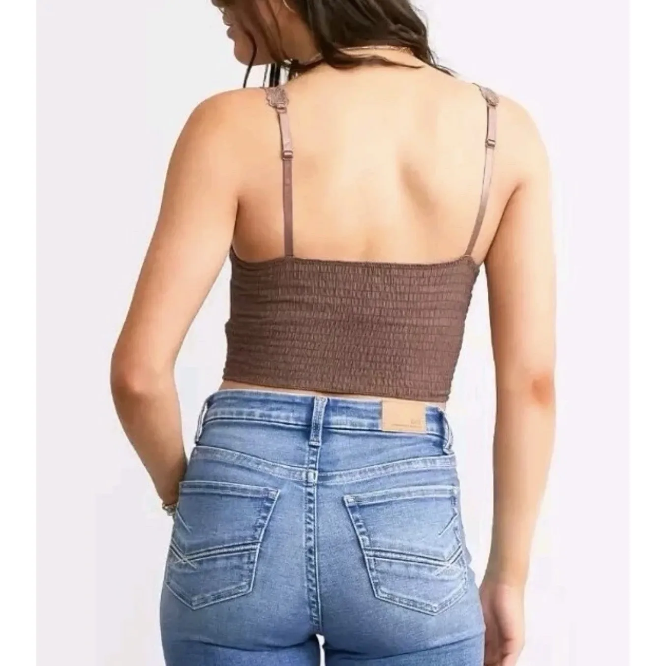 BKE Buckle  Essentials Bralette XL  Taupe Brown Floral Lace Full Coverage - Image 2