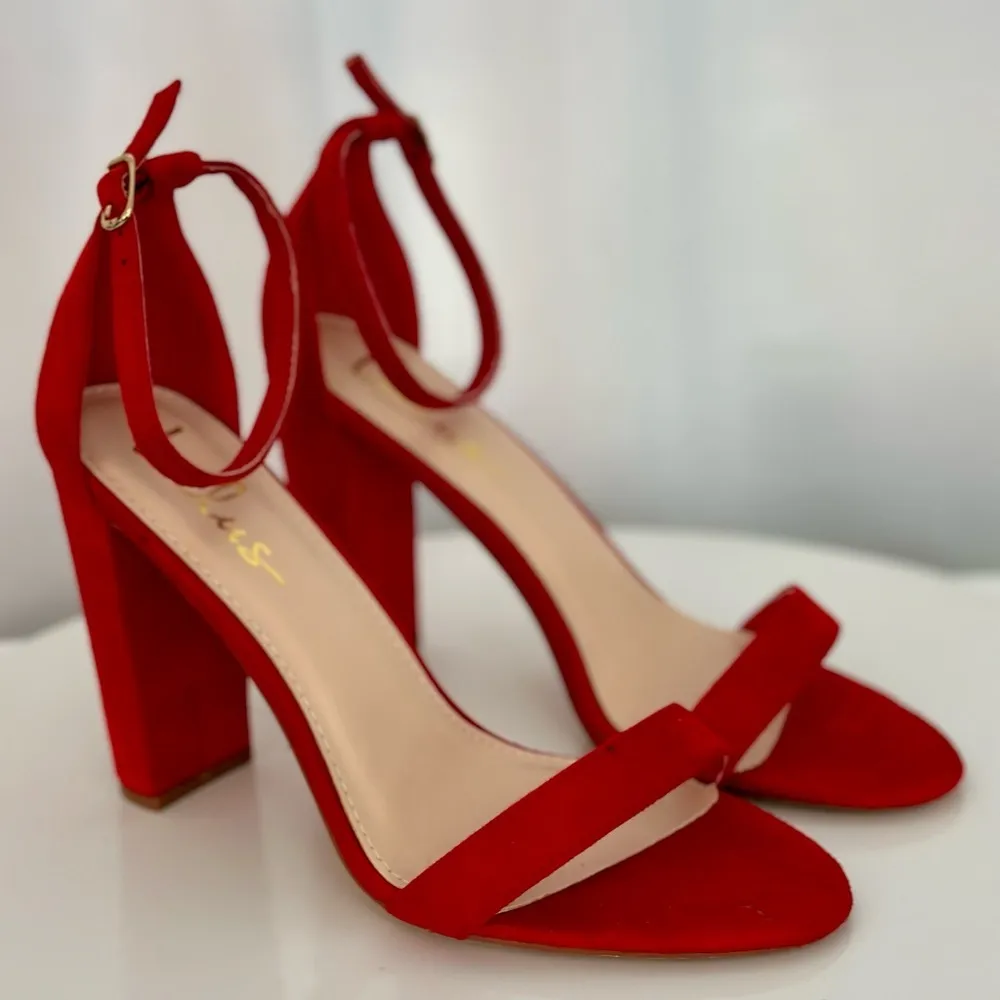 Lulu's Red Suede Ankle Strap Heels (SH90) - Image 3