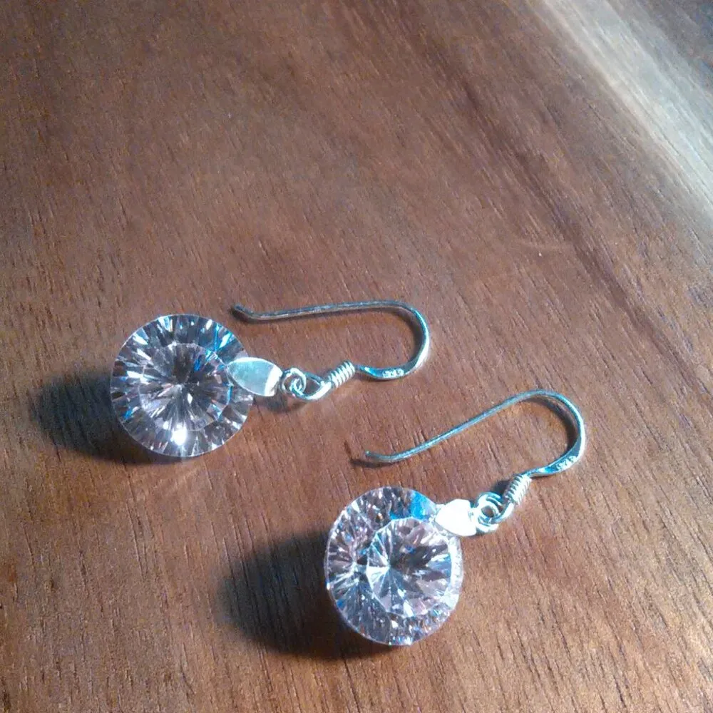 Simulated Pink Diamond Sterling Silver Dangle Earrings - Image 3