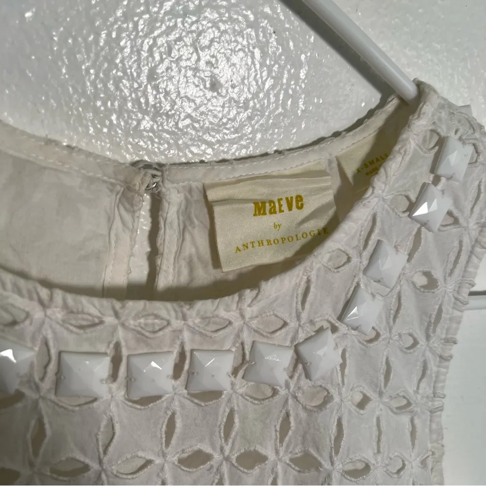 Maeve Anthropologie Monika Beaded Eyelet Sleeveless Peplum Blouse White XS - Image 11