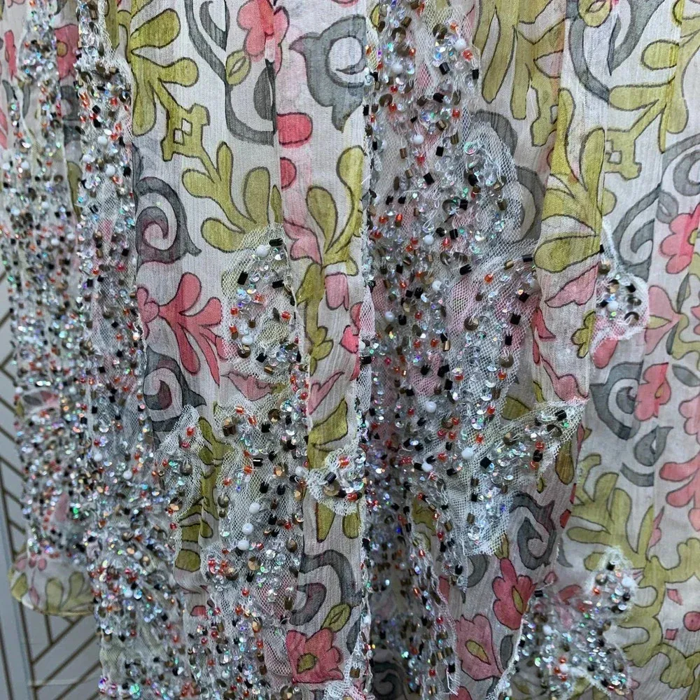 Anthropologie Rina Dhaka Dress Pleated Beaded Floral Print Sleeveless Size Small - Image 6