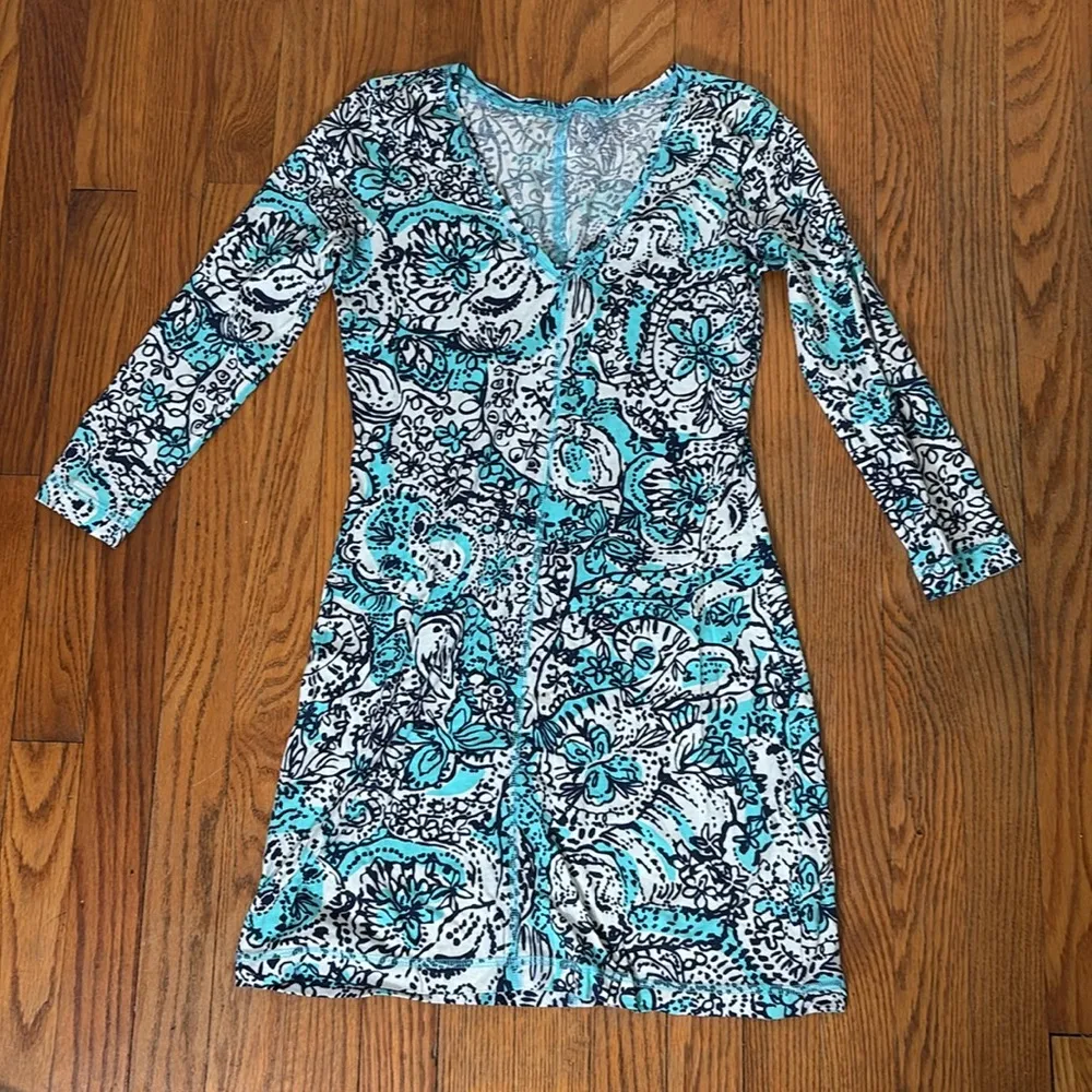 Lilly Pulitzer Juliet Dress Shorely Blue Hippy Happy Shake Pima Cotton Size‎ XS - Image 2