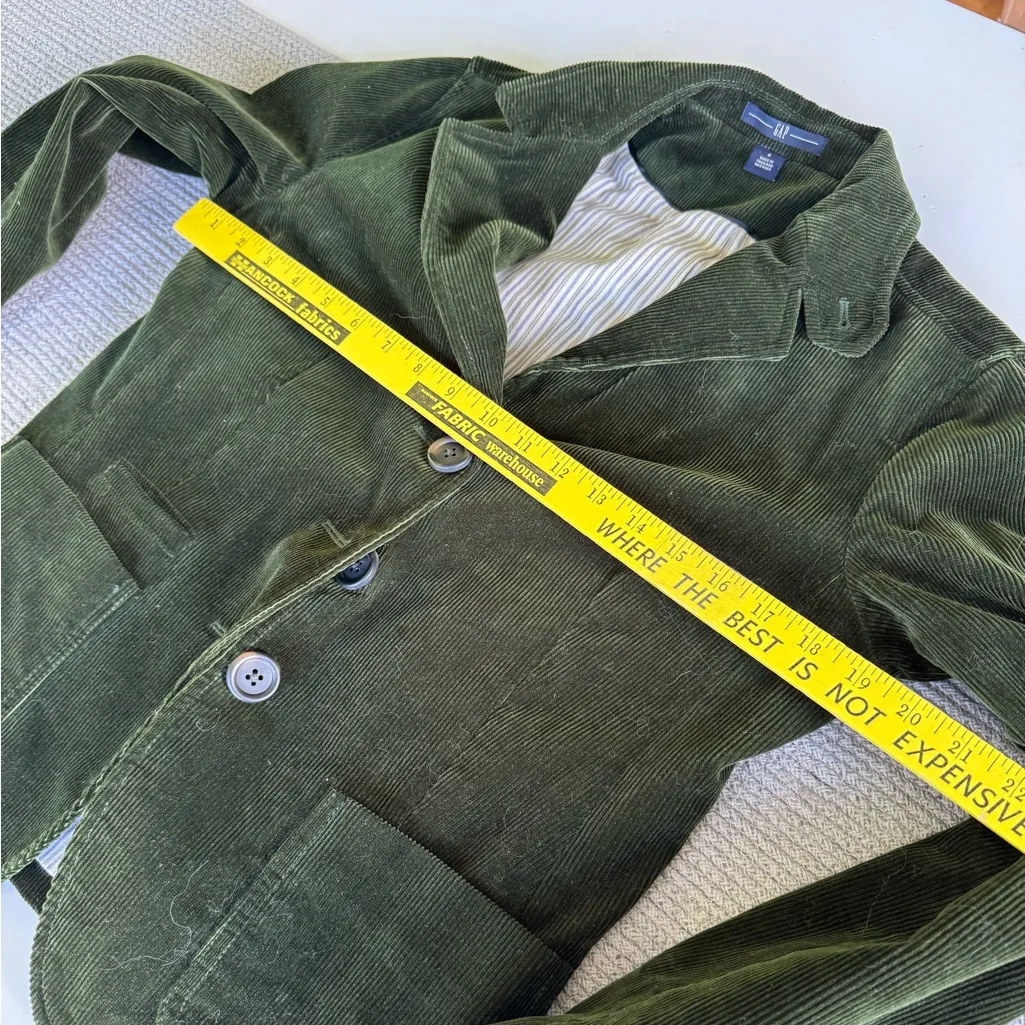 Vintage 90s GAP Olive Green Corduroy Fitted Cropped Blazer Jacket Size 6 - Image 9