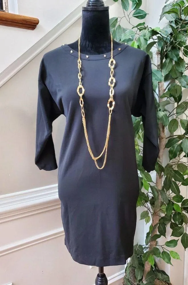 H&M Womens Black Solid Polyester Round Neck Long Sleeve Knee Length Dress Size 6 - Image 8