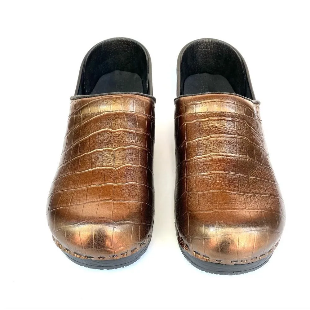 Bjork Eva Croco Embossed Metallic Bronze Leather Clogs Brown Size 10.5 - Image 3