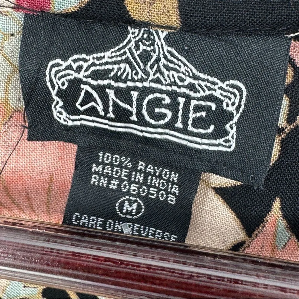 Angie Boho Floral Lace Trim Neck Tunic Blouse Black Multi Medium - Image 10