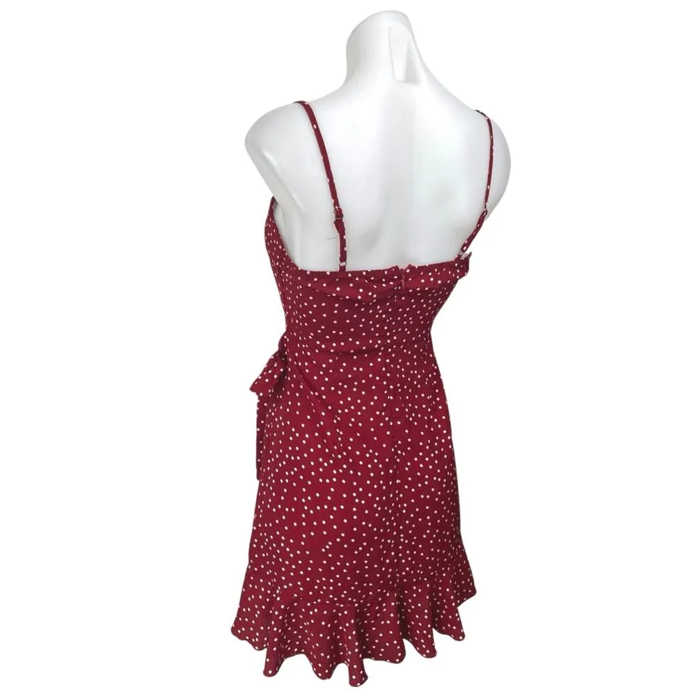Princess Polly Red White Polka Dot Ruffle Wrap Cami Camisole A Line Mini Dress 4 - Image 2