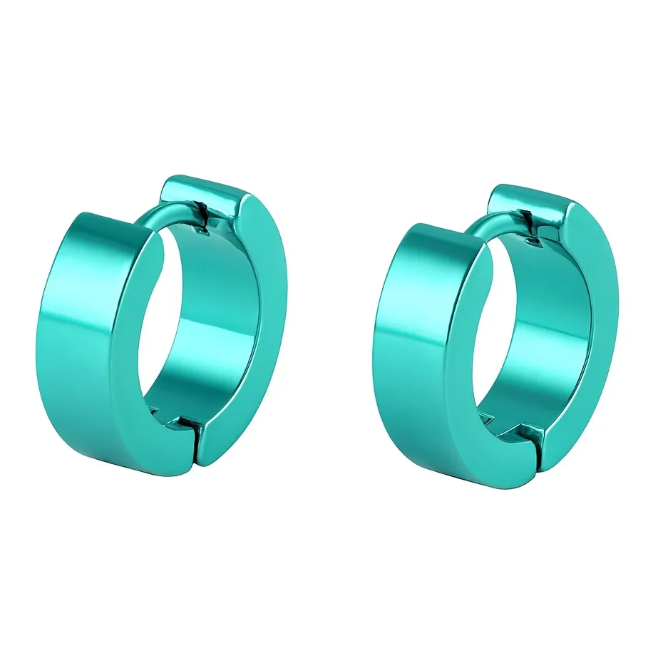 Turquoise Stainless Steel Huggie Hoop Earrings – 8mm Unisex Sleeper Style Blue - Image 6